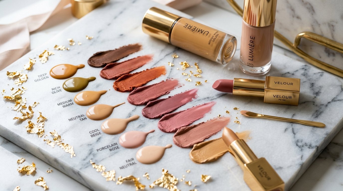 Luxury skin undertone foundation and lipstick swatches